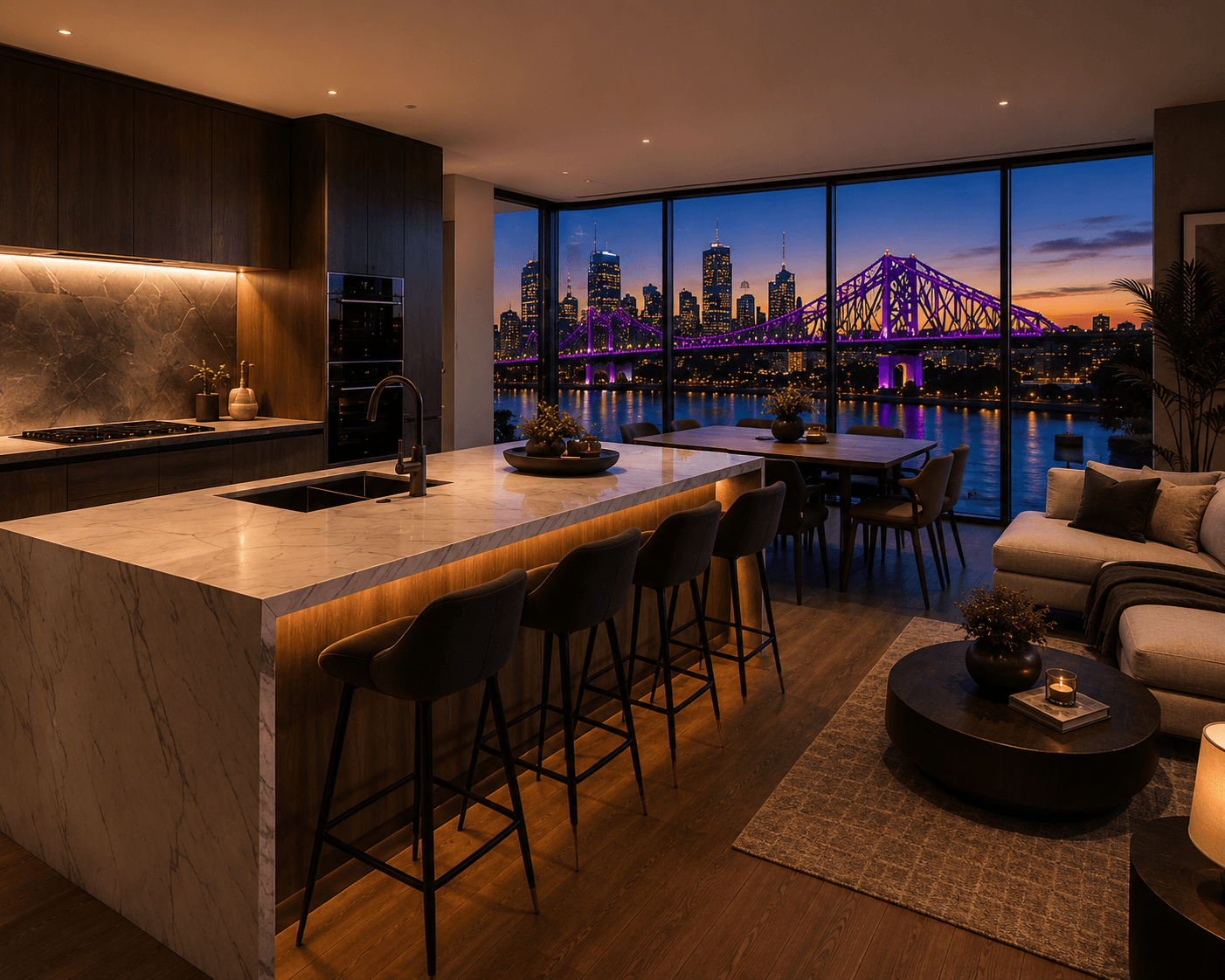 Luxury Brisbane residence with river outlook at sunset
