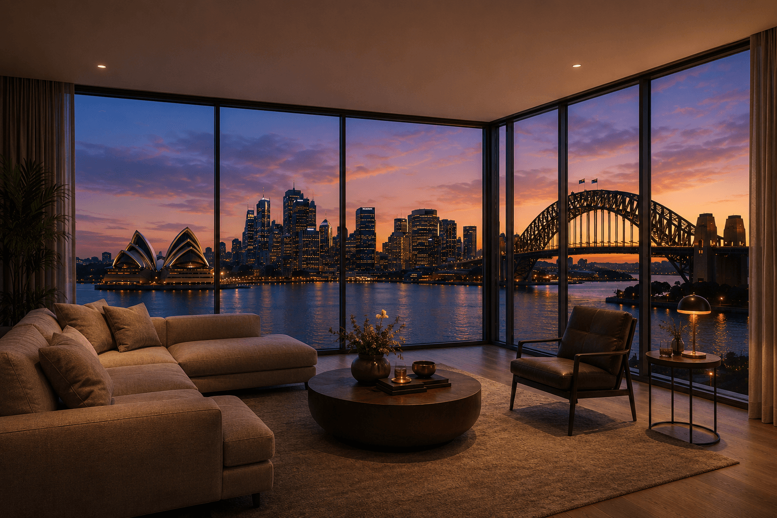 Luxury Sydney residence overlooking the harbour at sunset